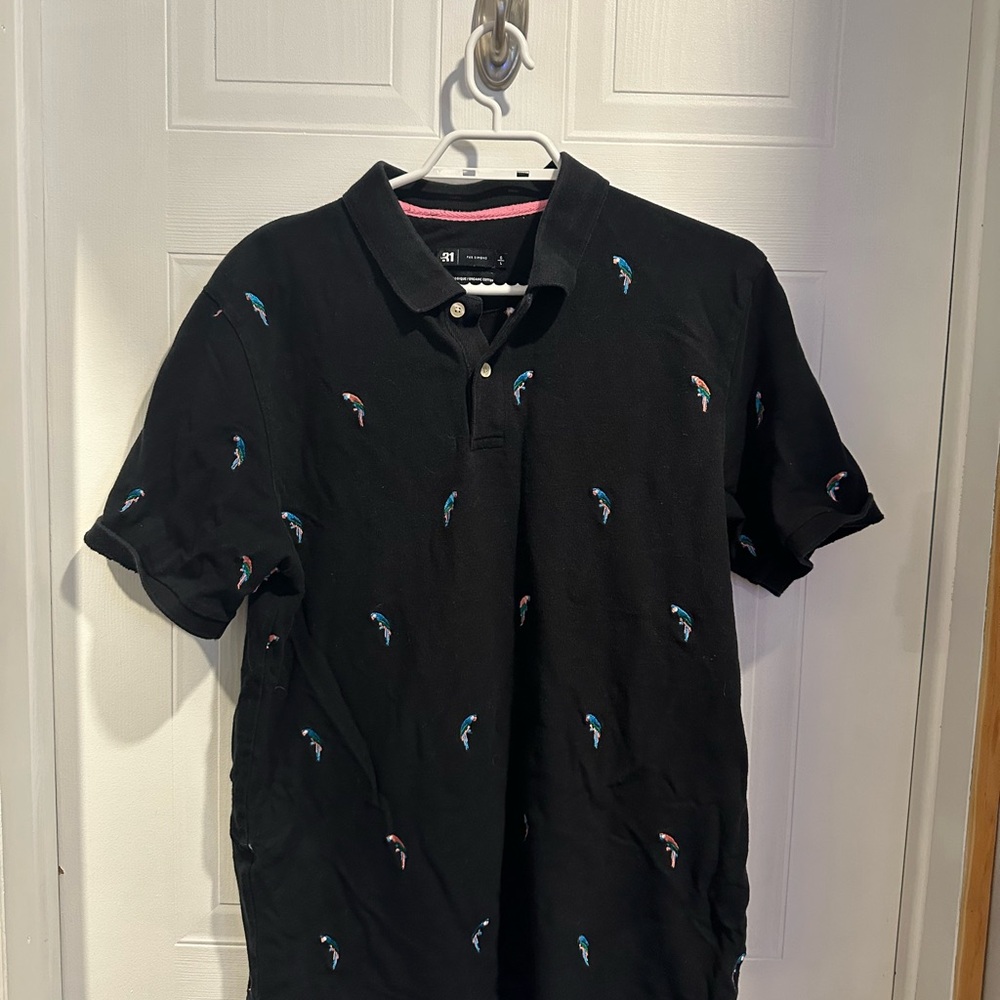 Men's Black Polo Shirt with Embroidered Design - Simons Large